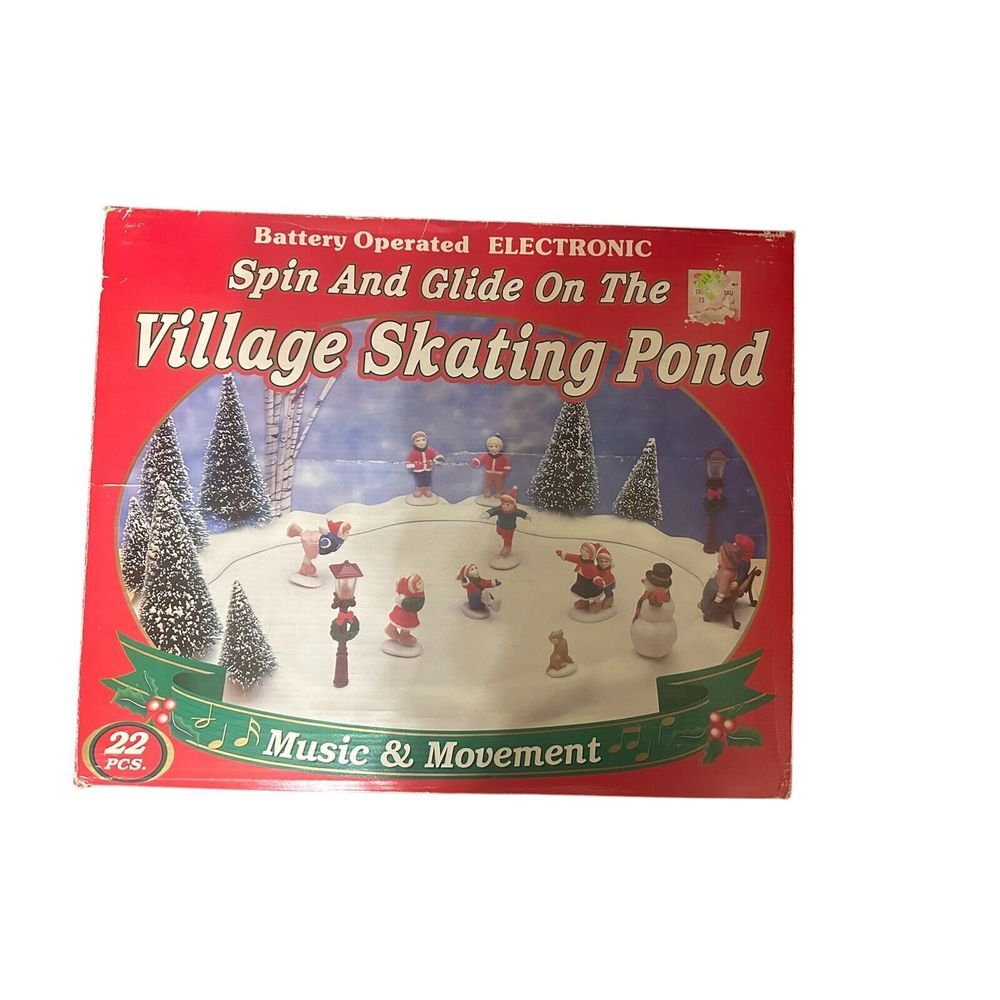 Vtg. Battery Operated Electronic Spin & Glide On The Village Skating Pond Tested